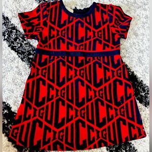 Gucci Red and Navy Logo Knit Girls' Dress